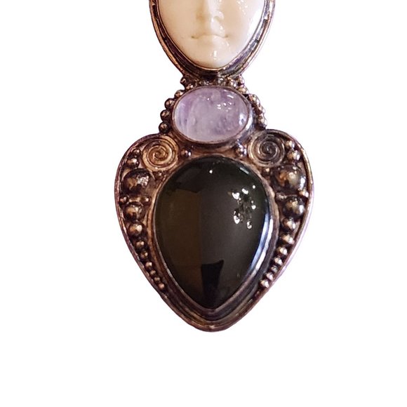 Vintage Sajen 925 Sterling Huge Semi Precious Goddess Pendant Brooch (A2119) - Picture 3 of 6